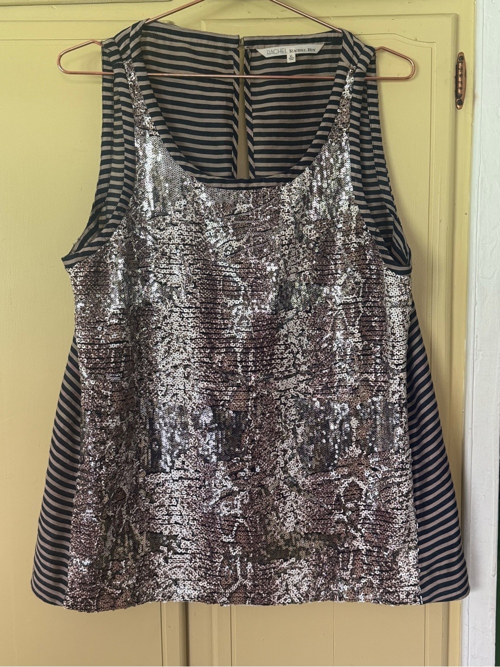 RACHEL Rachel Roy Sequin Front Striped Back Tank